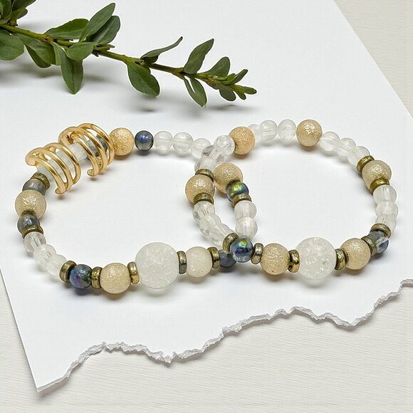 ๐๏ธHandmade Crystal Beaded Bracelet Set & 18K Gold Plated C-Hoop Earrings Summer - Picture 10 of 13